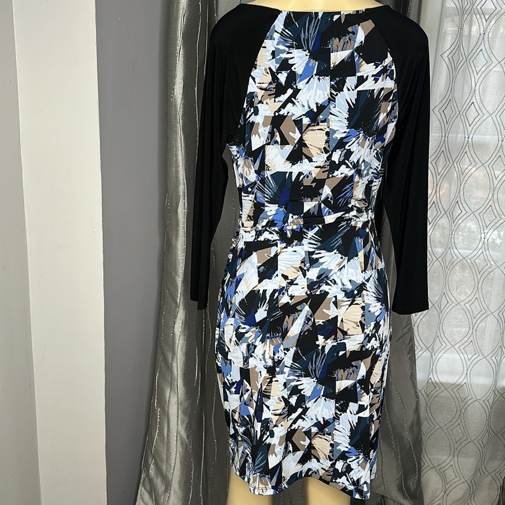 Laundry By Desing Women’s Dress Sz 8 Sheart Dress Black/blue/brown print . - Picture 5 of 9
